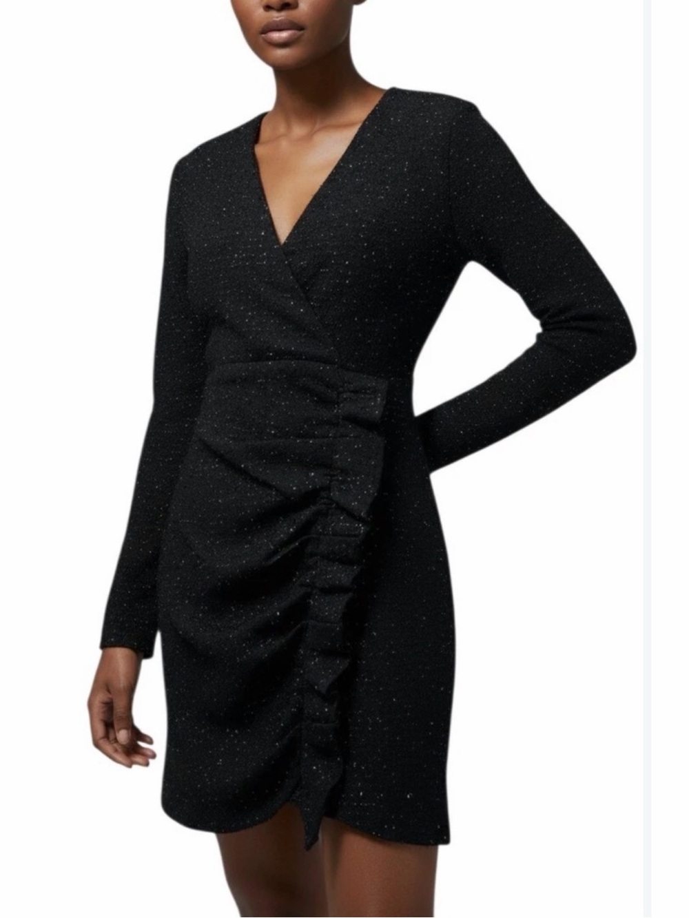 Zara Sparkle Ruffle Wrap Dress Black